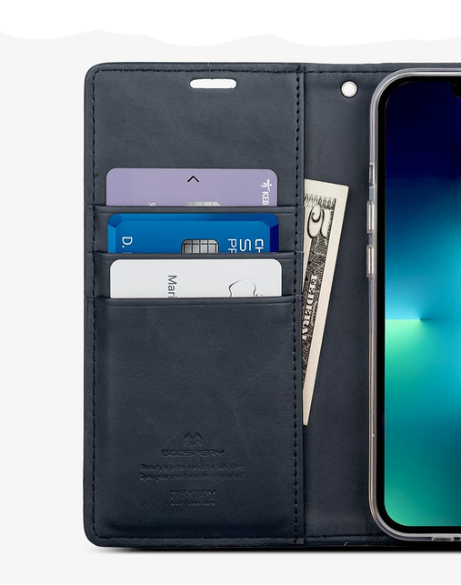 For iPhone 16 Plus Flip Wallet Case-Navy Blue