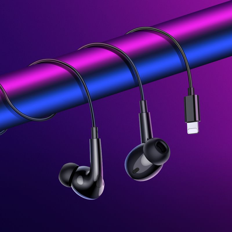 Handsfree Lightning Earphones Headphones Earbuds-Black
