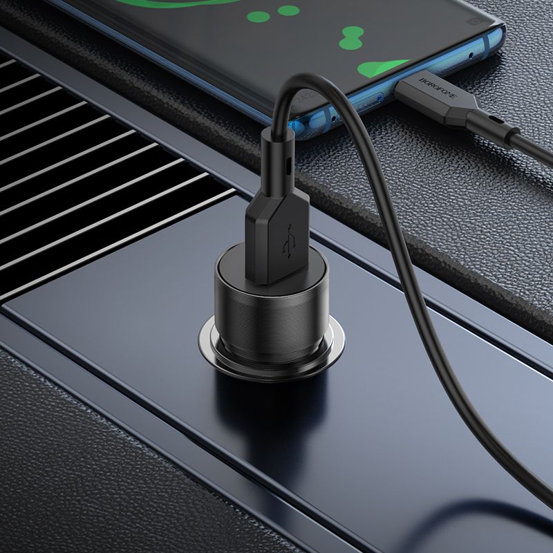 Compact Car Charger Set Type-C to USB - black