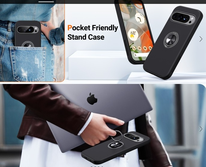 For Google Pixel 10a Slim Magnetic Ring Stand Case – Shockproof Protective Cover, Black