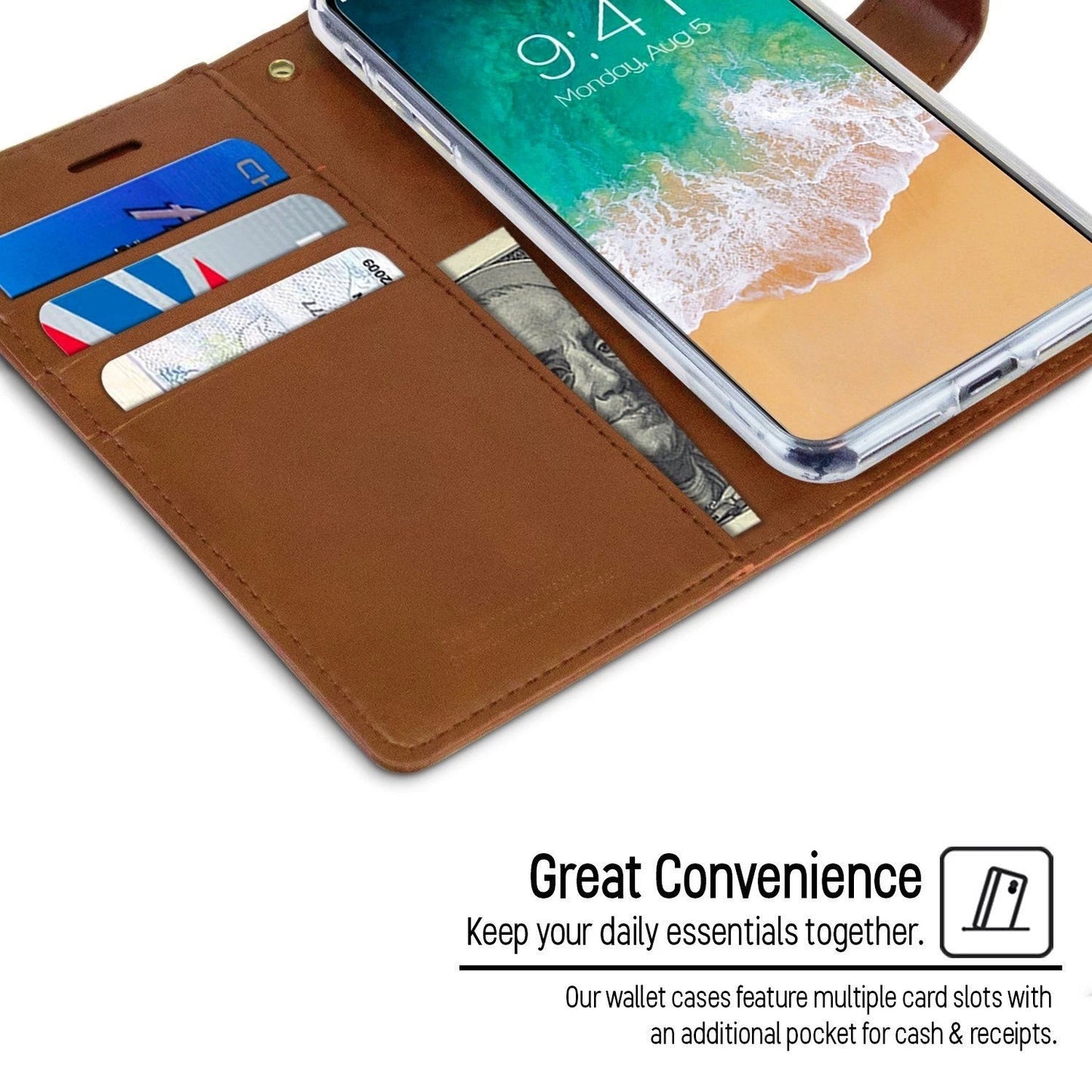 For iPhone 14 Plus Wallet Case-Brown