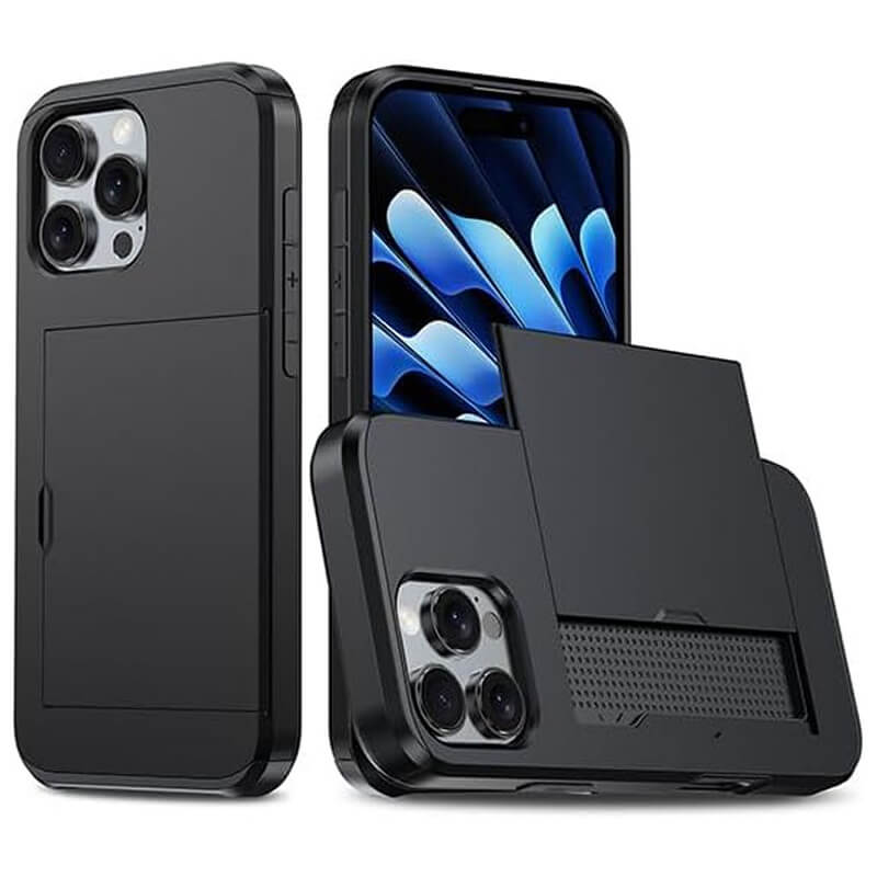 For iPhone 14 Pro Slide Card Holder Shockproof Case Cover-Black Colour