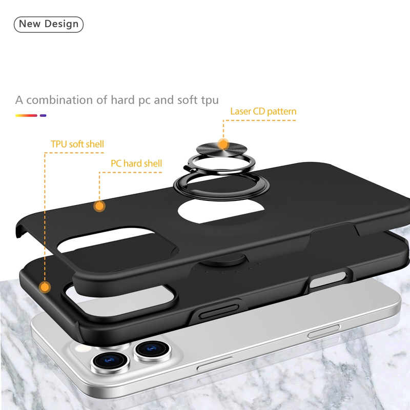 For iPhone 15 Plus Slim Case with Metal Ring Stand,Black Colour