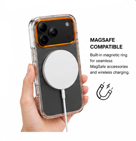 For iPhone 17 Pro MagSafe Case – Clear Protective Cover,Orange Edge