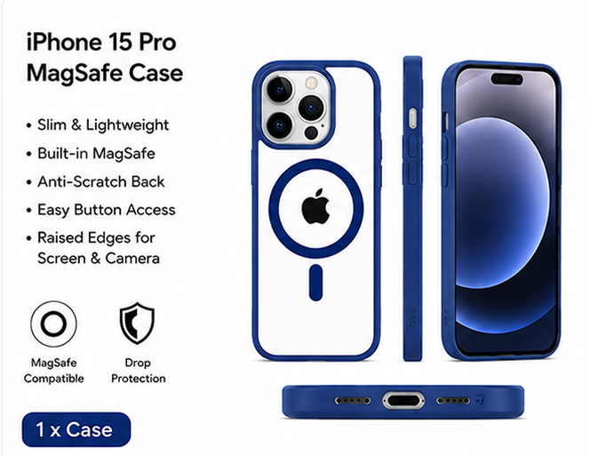 For iPhone 15 Pro MagSafe Clear Hybrid Protective Case – Blue