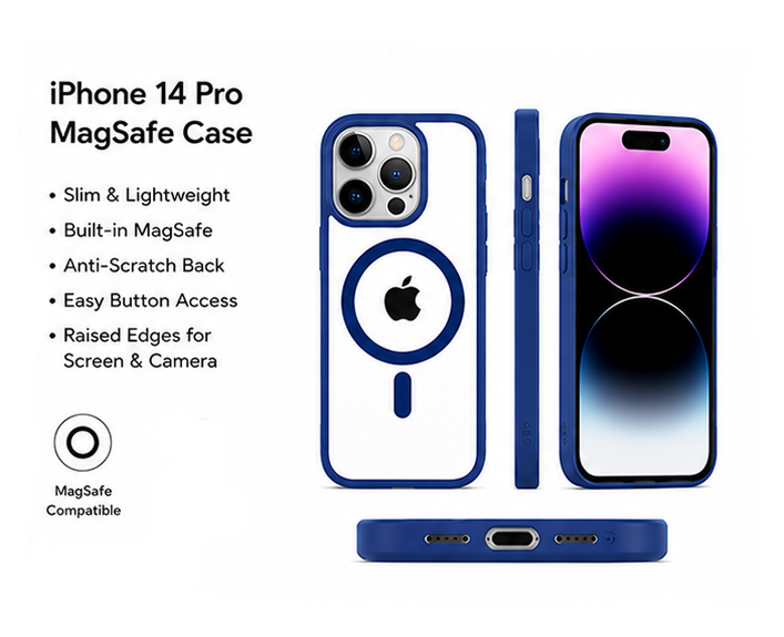 For iPhone 14 Pro MagSafe Clear Hybrid Protective Case – Blue
