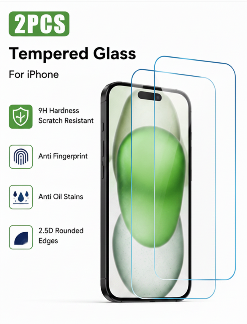 2-Pack For iPhone 16 Tempered Glass Screen Protectors
