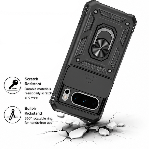 For Google Pixel 7 Rugged Case with Rotating Ring Kickstand | Heavy Duty Shockproof Protective Cover | Black