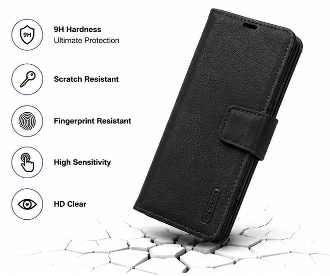 For Samsung Galaxy A15 Wallet Case premium Black + 2 x Screen Protectors