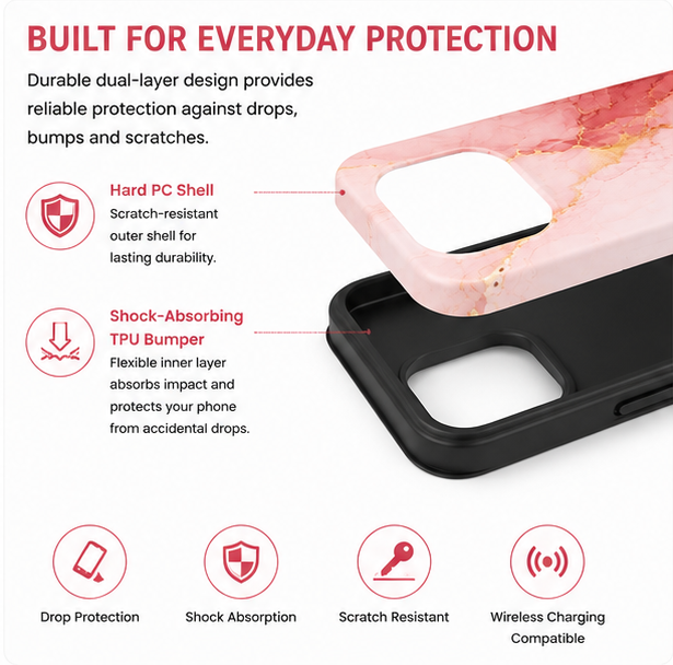 For iPhone 15 Magsafe Marble Pattern Dual Layer Protective Case – Pink