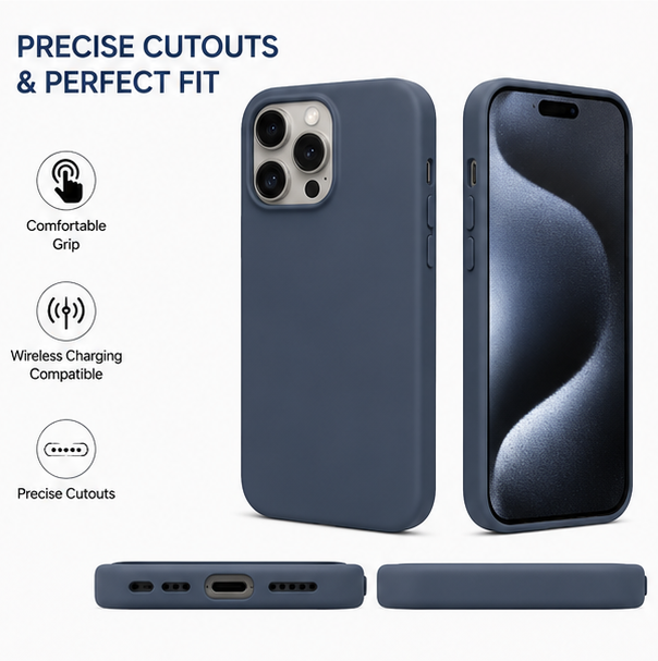 For iPhone 15 Pro Max Silicone Case -Dark Blue, Slim Fit Cover