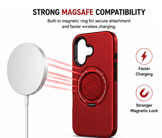 For iPhone 16 MagSafe Pink Spin Grip Ring Stand Case + 2 Pack Tempered Glass Screen Protectors