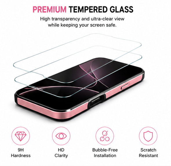 For iPhone 17 Pro MagSafe Pink Spin Grip Ring Stand Case + 2 Pack Tempered Glass Screen Protectors | Shockproof Protective Cover