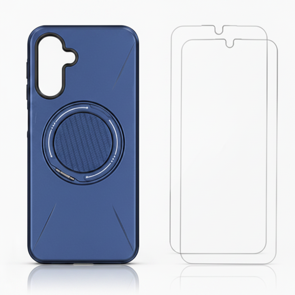 For Samsung Galaxy A16 Blue Magsafe Spin Grip Phone Case + 2 Pack 9H Tempered Glass Screen Protectors