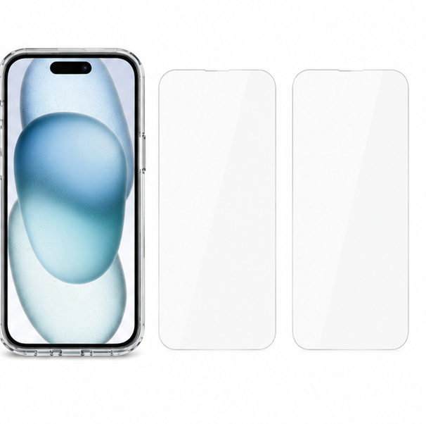 For iPhone 15 Plus Shockproof Clear Case + 2 Pack Tempered Glass Screen Protectors Bundle – Slim Fit Protective Cover with HD Scratch Resistant Glass