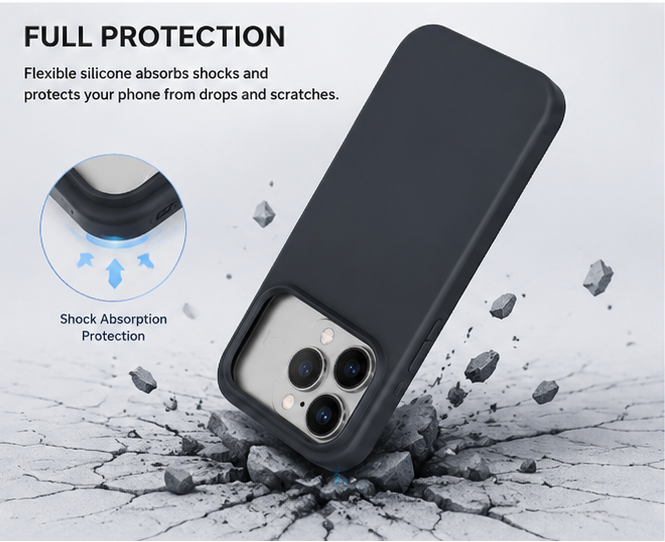 For iPhone 17 Pro Silicone Case – Premium Shockproof Matte Finish,Black