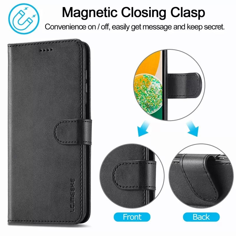 For iPhone 13 Pro Premium Wallet Flip Black Case