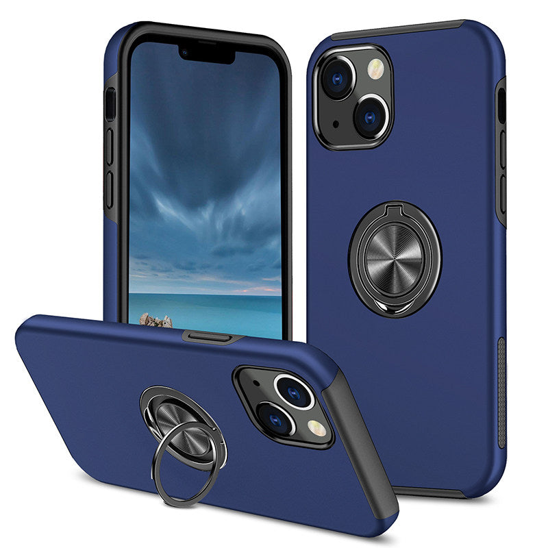 For iPhone 15 Plus Slim Case with Metal Ring Stand-Navy Blue Colour