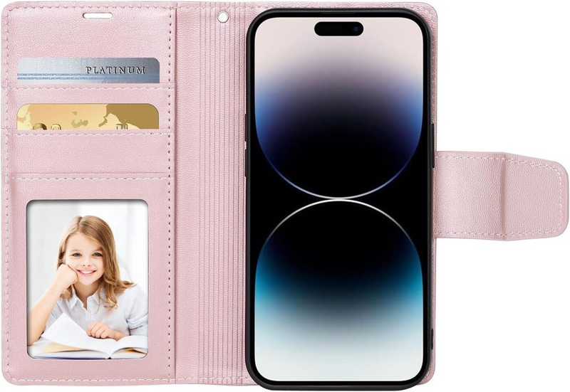For iPhone 16E Magnetic Detachable Wallet Case Rose Gold
