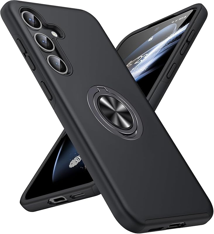 For Samsung Galaxy A34 Case with Ring Holder Kickstand Black case + 2 x Screen Protectors