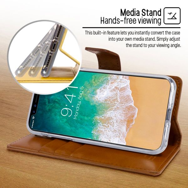 For iPhone 17 Pro Max Wallet Case Brown + 2 x Screen Protectors