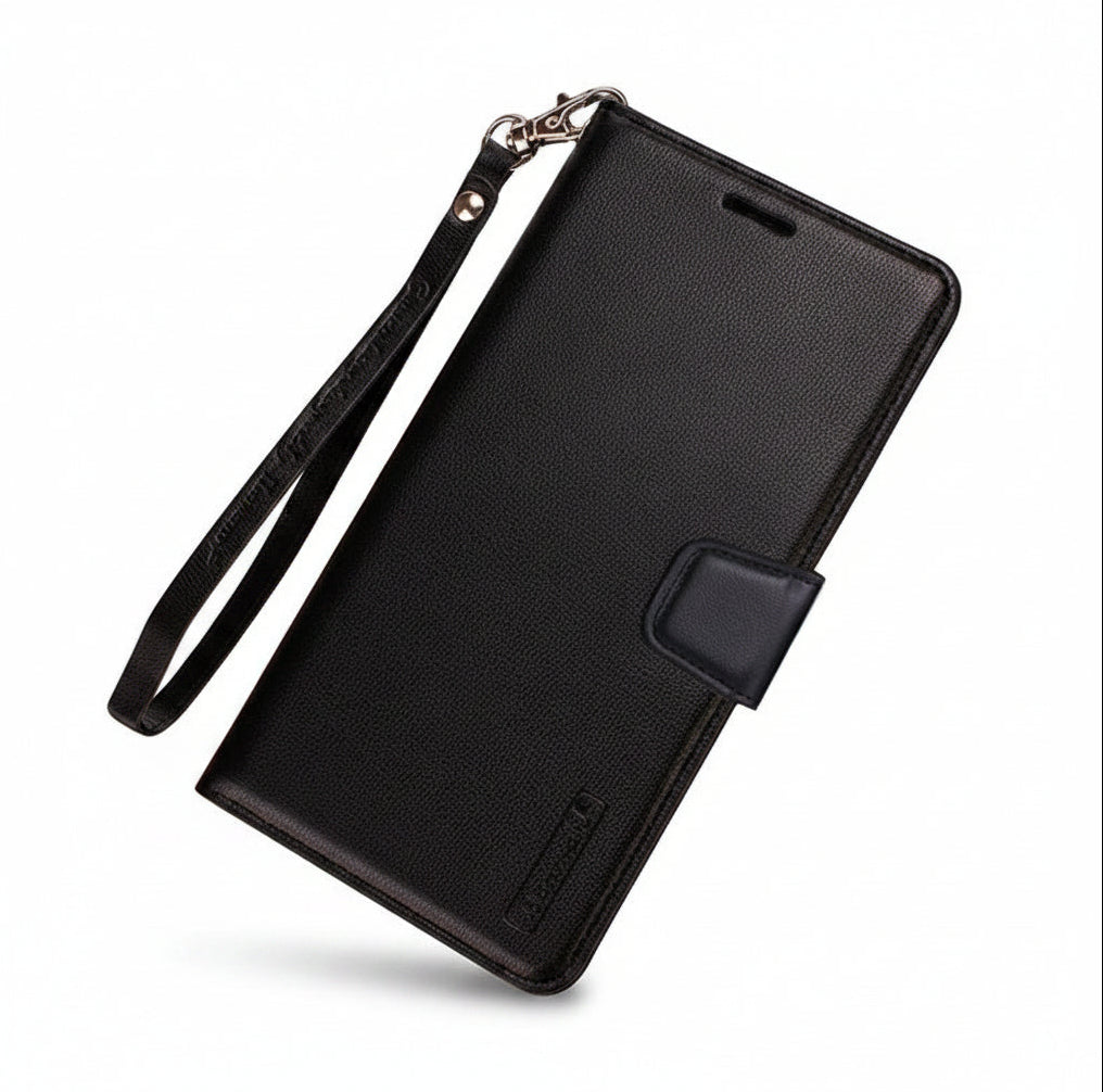 For Samsung Galaxy A25 Wallet Case with Lanyard Black+ 2 x Screen Protectors