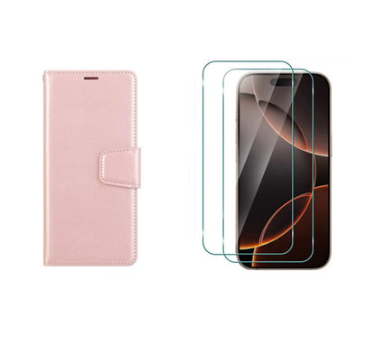 For iPhone 16 Pro Wallet Case Rosegold Flip Cover + 2 x Screen Protectors