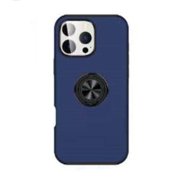 For iPhone 15 Pro Slim Case with Metal Ring Stand-Navy Blue Colour