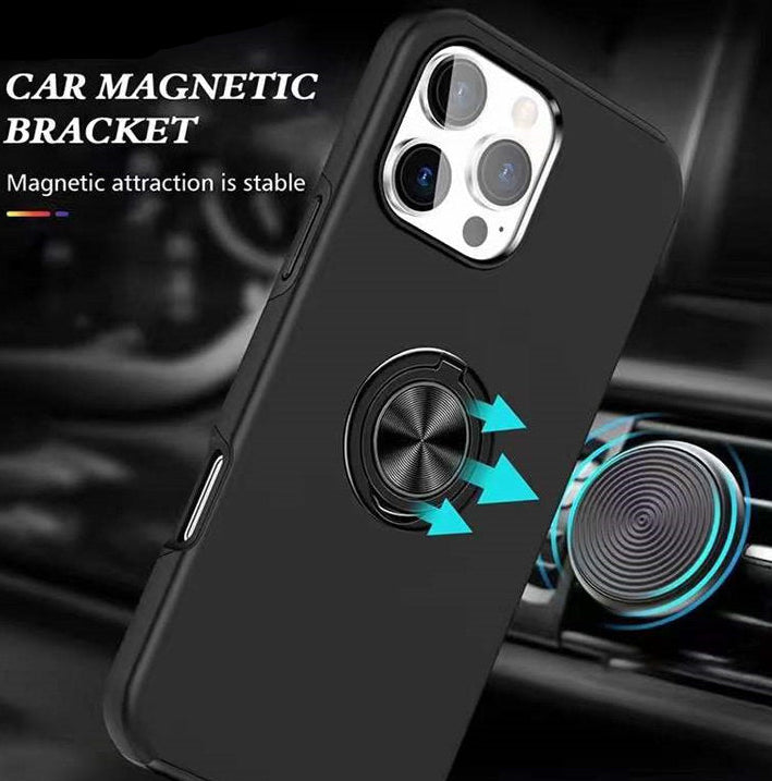 For iPhone 16 Pro Slim Case with Metal Ring Stand,Black Colour