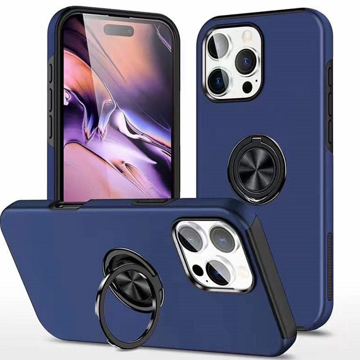 For iPhone 15 Pro Slim Case with Metal Ring Stand-Navy Blue Colour