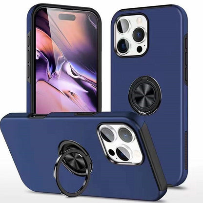 For iPhone 15 Pro Slim Case with Metal Ring Stand-Navy Blue Colour