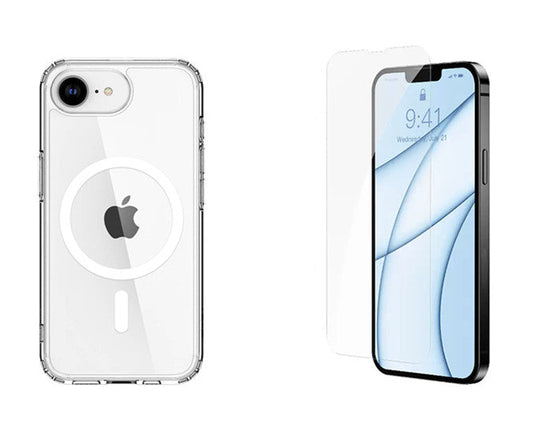 For iPhone 16e Clear Case Magsafe Cover + 1 x Tempered Glass Protector