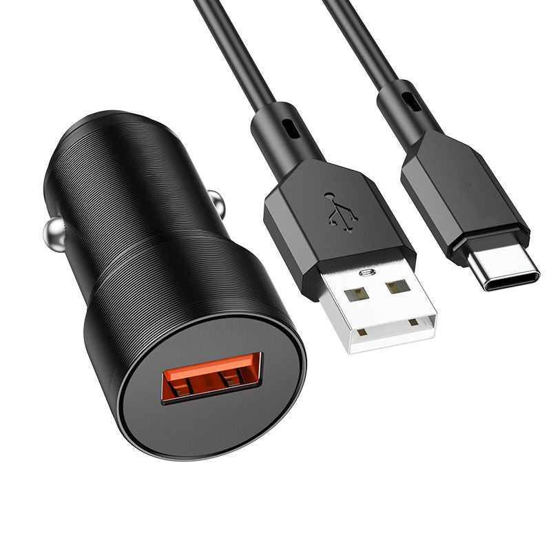 Compact Car Charger Set Type-C to USB - black
