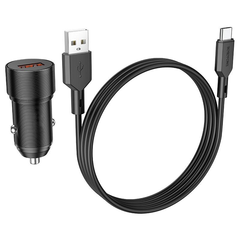 Compact Car Charger Set Type-C to USB - black