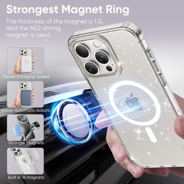 For iPhone 16 Pro Max Hard Glitter Shockproof MagSafe  Case