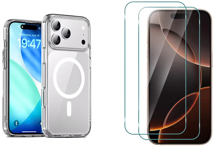 For iPhone 17 Pro Clear Case Magsafe Cover + 2 x Tempered Glass Protectors