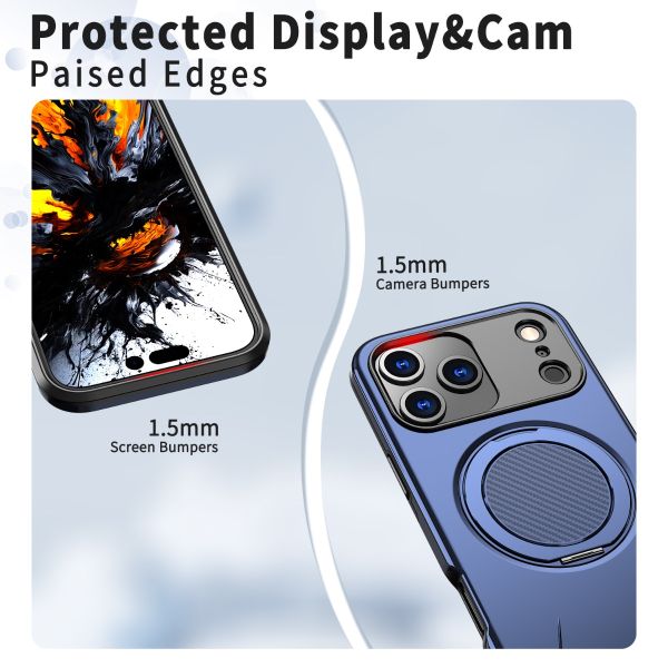 For iPhone 17 Pro MagSafe Blue Spin Grip Ring Stand Case + 2 Pack Tempered Glass Screen Protectors | Shockproof Protective Cover