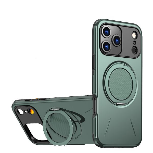 For iPhone 17 Pro Max MagSafe Dark Green Spin Grip Ring Stand Case + 2 Pack Tempered Glass Screen Protectors | Shockproof Protective Cover
