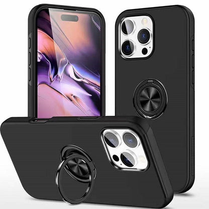 For iPhone 16 Pro Slim Case with Metal Ring Stand,Black Colour