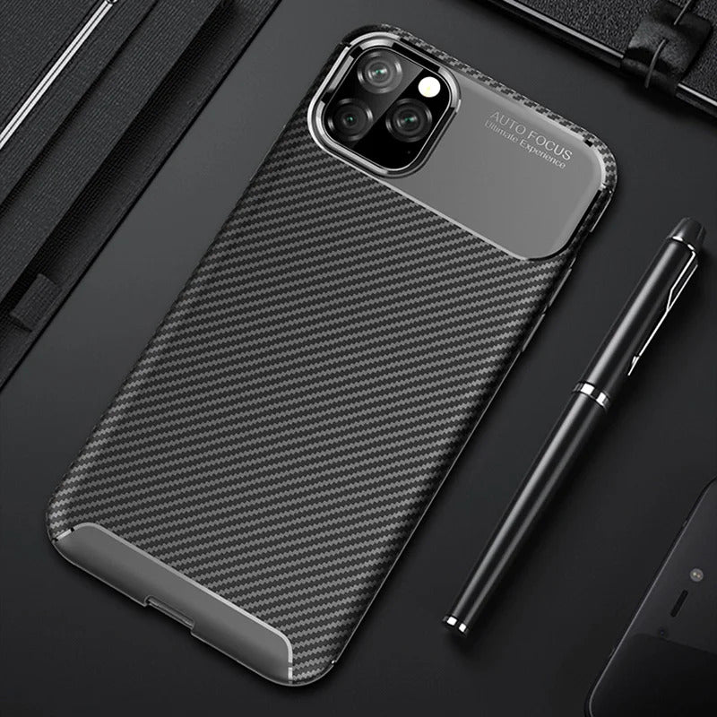 For Apple iPhone 13 Pro Fiber Rugged Case TPU Cover-Black