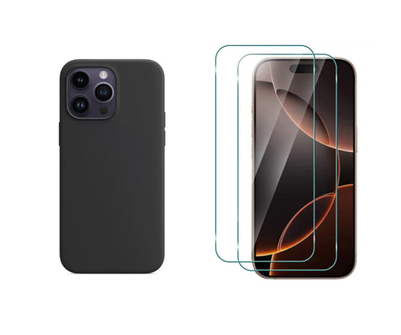 For iPhone 16 Pro soft black slim shockproof protective case + 2 x Screen Protector