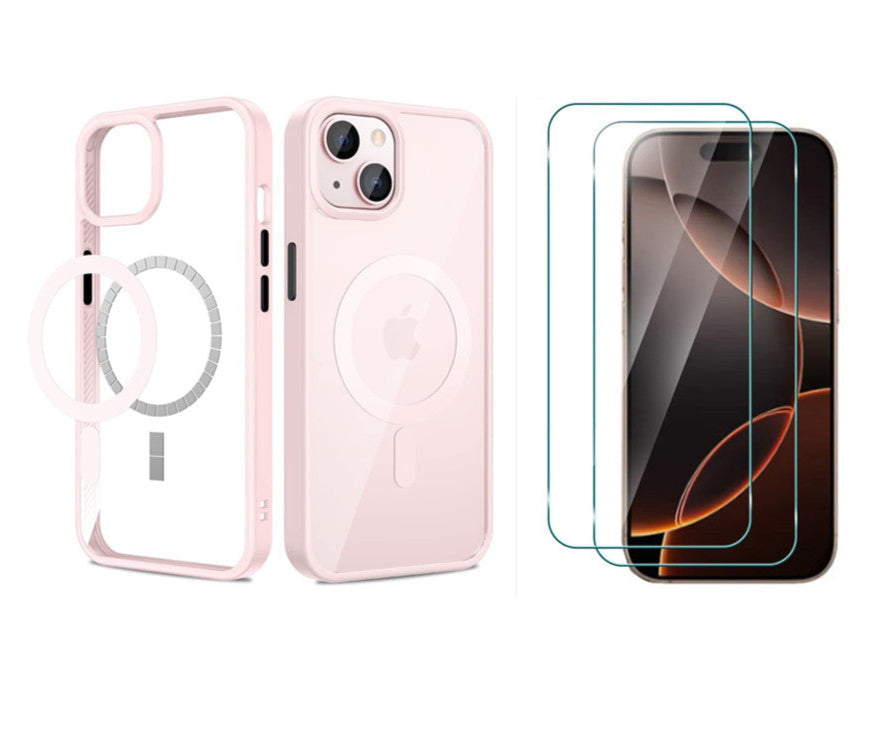 Slim Shockproof Pink Case For iPhone 16 Pro Max + 2 x Glass Screen Protectors