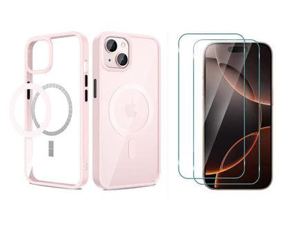 Slim Shockproof Pink Case For iPhone 16 Pro Max + 2 x Glass Screen Protectors