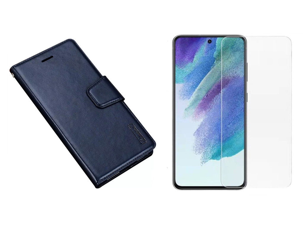 For Samsung Galaxy S24 FE Wallet Case Blue + 2 x Screen Protectors
