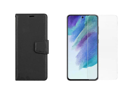 For Samsung Galaxy S25 FE Wallet Case Black + 2 x Screen Protectors