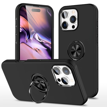 For iPhone 11 Pro Slim Case with Metal Ring Stand-Black