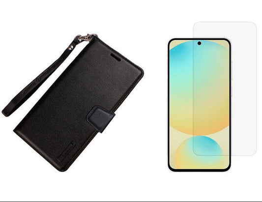 For OPPO Reno 13 F Wallet Black Case with Lanyard + 1 x Screen Protector