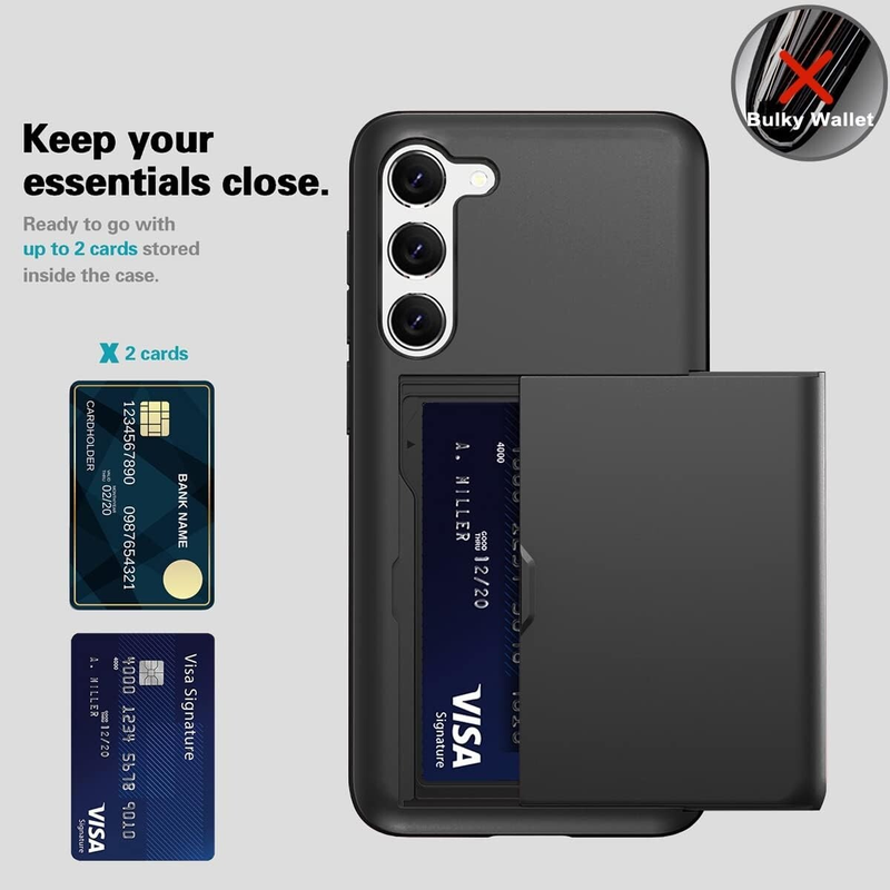 For Samsung Galaxy S23 FE Slide Card Holder Shockproof Case Black