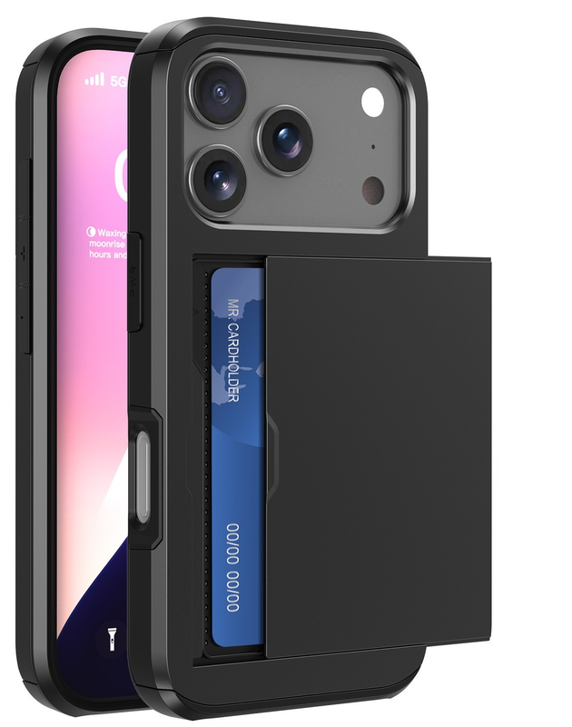 For Apple iPhone 17 Pro Slide Wallet Card Shockproof Cover-Black
