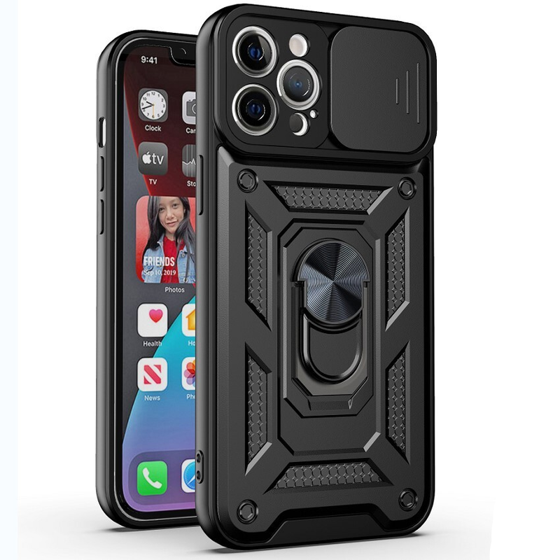 For Apple iPhone 16 Pro Max Shockproof Case with  Kickstand Cover,Black
